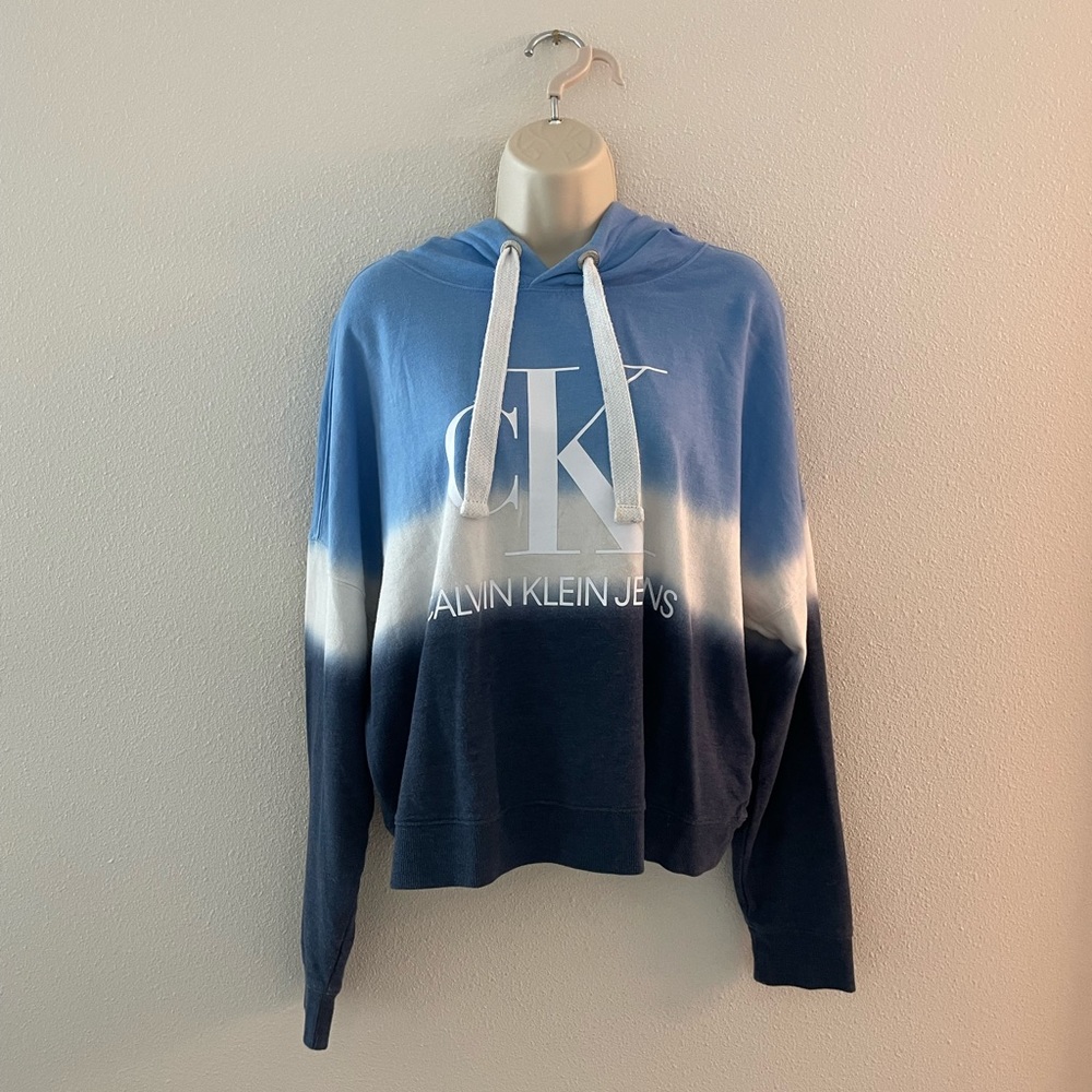 Large tie dye faded blue ombré Calvin Klein hoodie